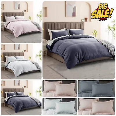 100% Pure Cotton Waffle Duvet Cover Bedding Set Pillowcases Single Double King • £17.65