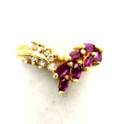 14k V Shaped Ring /  Marquise Rubies & Rd. Diamonds  (bts1050) • $395