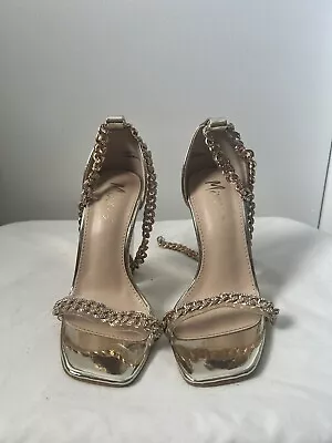 Mixx Shuz Gold Open Toe Block Heels Cuban Link Ankle Strap Size 6 • $18