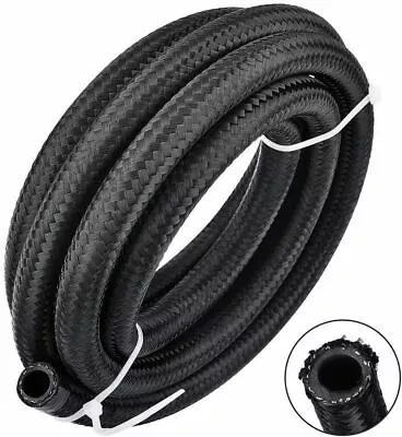 6AN 3/8  Fuel Line Hose Braided Nylon Stainless Steel Oil Gas CPE AN6 10FT Black • $18.99