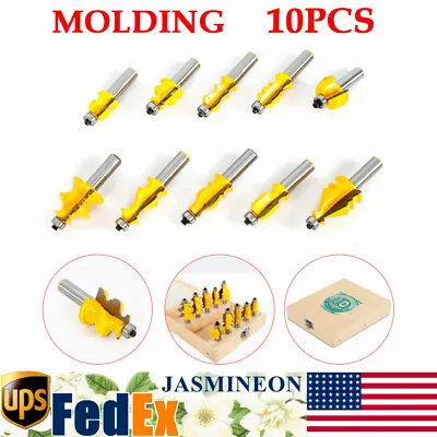 10Pcs 1/2'' Shank Woodworking Milling Tool Architectural Molding Router Bits Set • $72