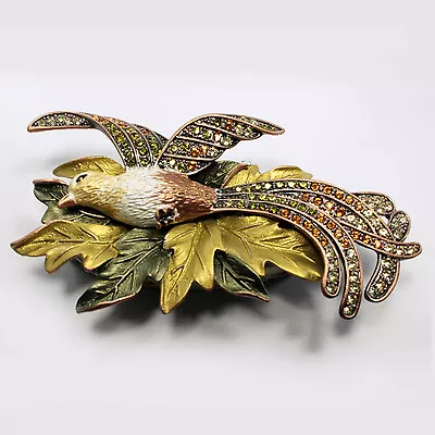 Bejeweled Bird Of Paradise Trinket Box Faberge Figurine With Crystals In Topaz • $25