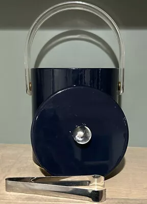 Vintage 70’s Ice Bucket Vinyl Navy Blue Lid W Clear Knob Lucite?/Clear Handle • $17.99