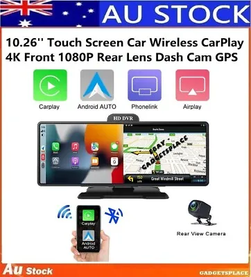 $195 • Buy 10.26 Inch 4K Car Wireless Apple CarPlay GPS Android Multimedia Stereo Dash Cam