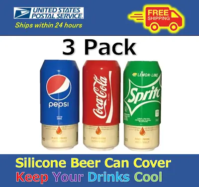 3 Pack Beer Can CoversSilicone Sleeve Hide A Beer Coca-ColaPepsiSprite12oz • $13.80