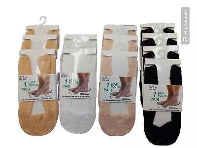 Anti-slip Women Ladies Footsies Skin Shoe Liners Invisible Sheer Thin Lace Socks • £2.99