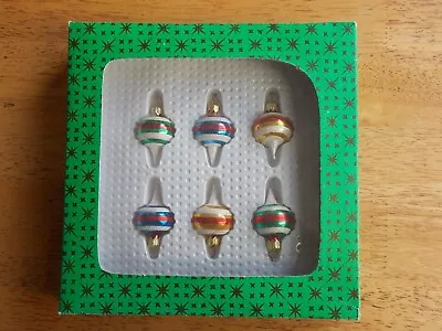 Set Of 6 Miniature Glass Spinning Top Shape Christmas Ornaments • $9.99