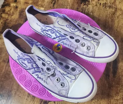 Ed Hardy Designs  Slip On Sneakers Shoes Y2K 2000s  Sz 7 Purple Canvas • $11.55