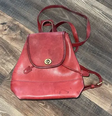 Vintage Coach 9960 Backpack Daypack Red Leather Small Turn Lock-Made In USA • $127.50