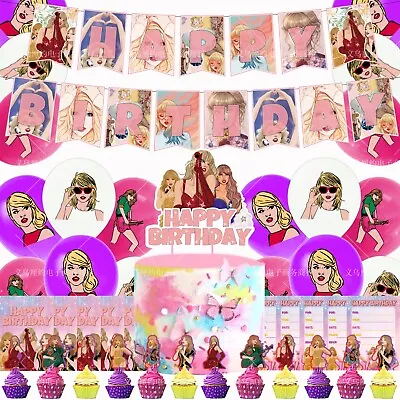 TAYLOR SWIFT Birthday Party Decoration Banner Cake/Cupcake Toppers Balloons Flag • $18.80