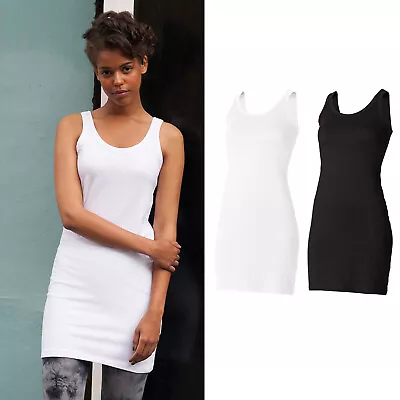 SF Women's Extra Long Stretch Tank (SK104) - Ladies Fitted Long Vest • £15.09