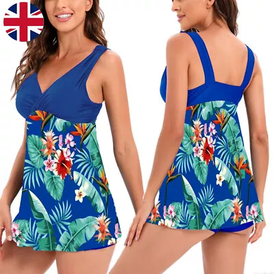 Ladies Floral Swim Dress Tankini Shorts Set Swimming Costume Swimsuit Swimwear S • £11.16