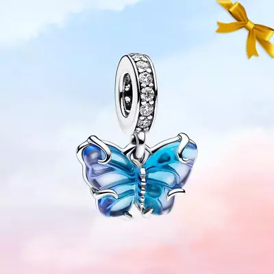 Pandora Blue Murano Glass Butterfly Dangle Charm -792213C01 • £29.99