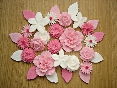 £7.90 • Buy 26 - PINK  BOUQUET Edible Sugar Paste Flowers Cup Cake Decorations Toppers
