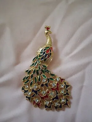 Vintage Peacock Rhinestone Pin Brooch • $17