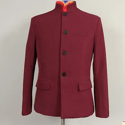 Handsome Mens 38R Nehru Mandarin Collar Jacket Blazer Burgundy 4 Button • $65