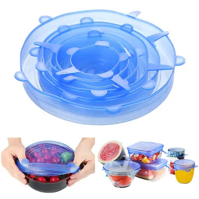 6 Pcs Set Reusable Silicone Stretch Food Bowl Wraps Seals Storage Box Lid Cover • £9.79