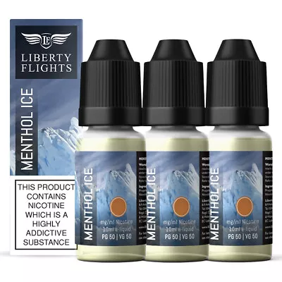 Liberty Flights E Liquid 10ml Menthol Ice XO Vape Juice 0mg 50/50 Pack Of 3 • £9.99