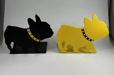 Set Of Frenchie Metal Bookends Bully Black Yellow French Bulldog Shape Dog • $18