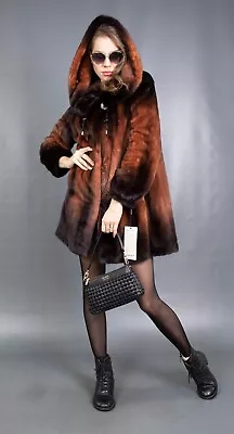 11660 New Glamorous Real Mink Coat Luxury Fur Jacket Hood Beautiful Look Size M • $1349.10