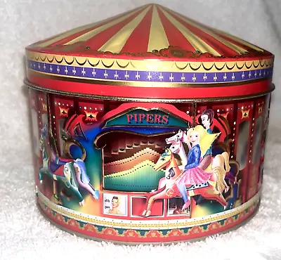 Vintage Candy Tin PIPERS MG Embossed Carousel Merry-Go-Round Colorful • $11