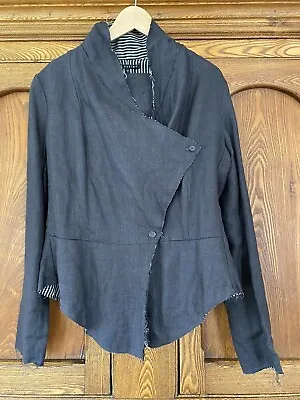 ELM Design Jacket Blazer 3 M L 10 12 14 Black Linen Gray Stripe Reversible Tails • $349.30