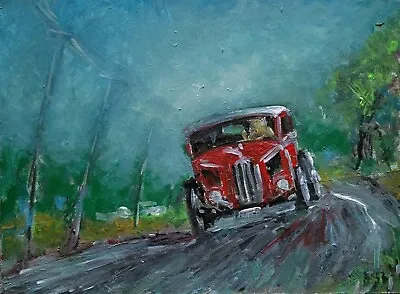 Painting Vintage Race Car Classic Hot Rod Red Motorsport Original Art Max Kravt • $128.95