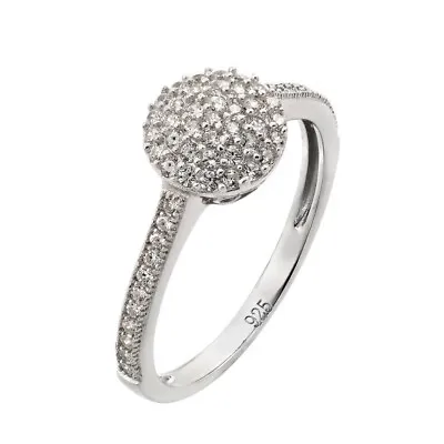 Sterling Silver Micro Pave CZ Stones Round Center Ladies Ring • $19.99