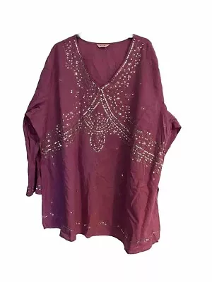 Cotton Purple Lilac Sequin V Neck Kaftan Plus Size 28 Long Sleeve Used Simply Be • $9.87
