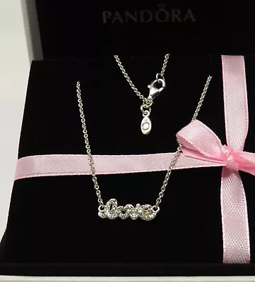 (69) Pandora Limited Edition Signature Of Love Cz/Sterling Silver Necklace 45cm • £20