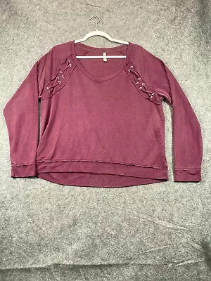 MUDD Shirt Womens Medium Red Wine Top Blouse Long Sleeve Grommets Casual • $13.99