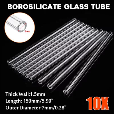 10x Borosilicate Glass Blowing Tubing 6 Inch Tubes 7mm OD 1.5mm Thick Wall Pyrex • $12.17