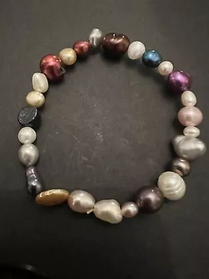 Multi Color Vintage Genuine Pearl Bracelet/ Stretchy • $7.50