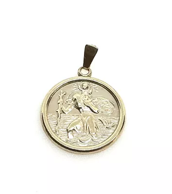 Gold St Christopher 9ct Yellow Gold Saint Christopher Round Pendant Lucky Charm • £129