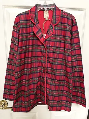 NWT Munki Munki Chasing Fireflies Flannel Red Plaid Pajama Top Shirt Size Small • $9.99