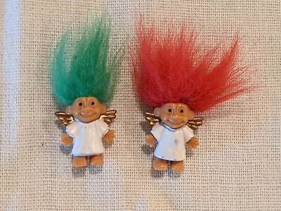 Lot Of 2 Mini Christmas Angel Trolls Dolls; Russ 1  Inch Red Green Hair Vintage • $11.35