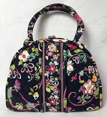 Vera Bradley Domed Satchel Shoulder Bag Quilted Navy Floral Cotton Kisslock • $14.99