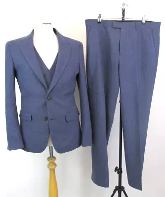 BROKEN STITCH Size 38R Men's Blue 3 Piece Single Breasted Wool Mix Suit • £9.99
