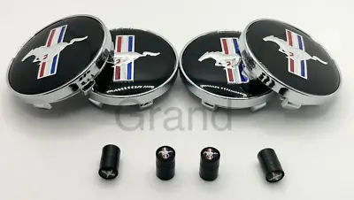 Mustang Wheel Rim Center Cap & Tire Valve Air Caps Set Pony Horse For Ford 60mm • $29.95