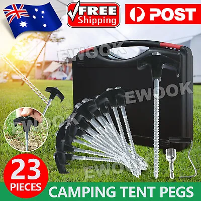 $28.95 • Buy Camping Tent Pegs Screw Steel In Ground Camping Stakes&Tarp Clips Canvas Clamps