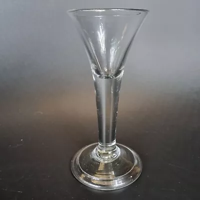 Antique 18th Century Wine Drinking Glass Trumped Bowl Plain Stem Folded Foot • £195