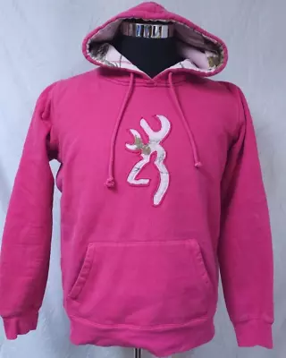 Browning Buckmark XL Pink Mossy Oak Camo Hooded Heavyweight Sweatshirt Hoodie • $17.25