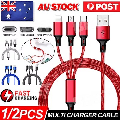 $7.45 • Buy 1/2pcs 3in 1 Multi USB Charger Charging Cable Cord For Micro USB TYPE Android AU