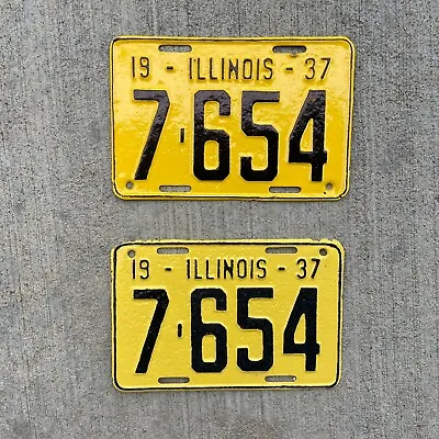 1937 Illinois License Plate Pair 7654 Low Number YOM DMV Clear Ford Chevy Dodge • $77.79