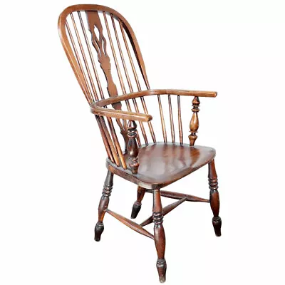 Antique English Georgian Elm High-Back Windsor Armchair C. 1830 • $346.50