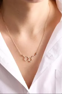 14k Solid Gold Serotonin Necklace Molecule Necklace  Molecule Necklace • $45.55