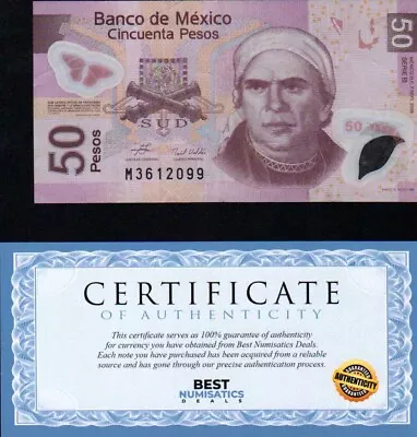 MEXICO 50 Pesos P-123 2005  B Series  POLYMER CIRC Mexican CURRENCY 🦋 -BEST- • $19.99