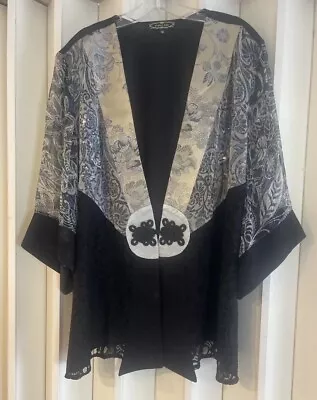 VTG Violet Kay Mixed Media Floral Lace Silk Embroidery Studs Kimono Jacket~3X~ • $39.97