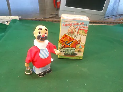 Vintage Wind Up Mechanical Clown  Long-Neck Circus Ring Bell Box Tin Toy • $99.99