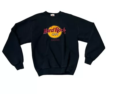 Vintage Hard Rock Cafe Cancun Black Crewneck Pullover Sweatshirt Sz Small • $26.99